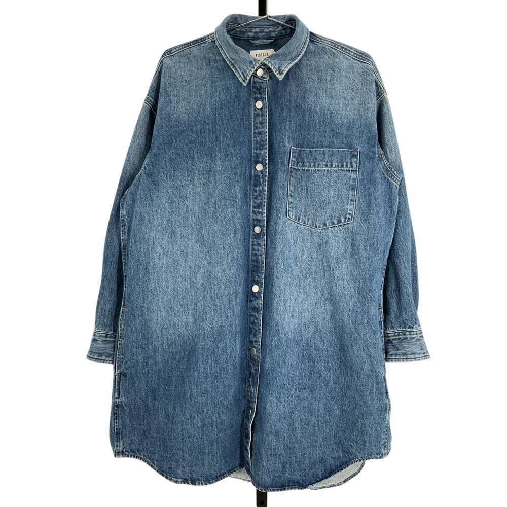 Pistola Denim Oversized Blue Elle Shirtdress Size L - Picture 2 of 4